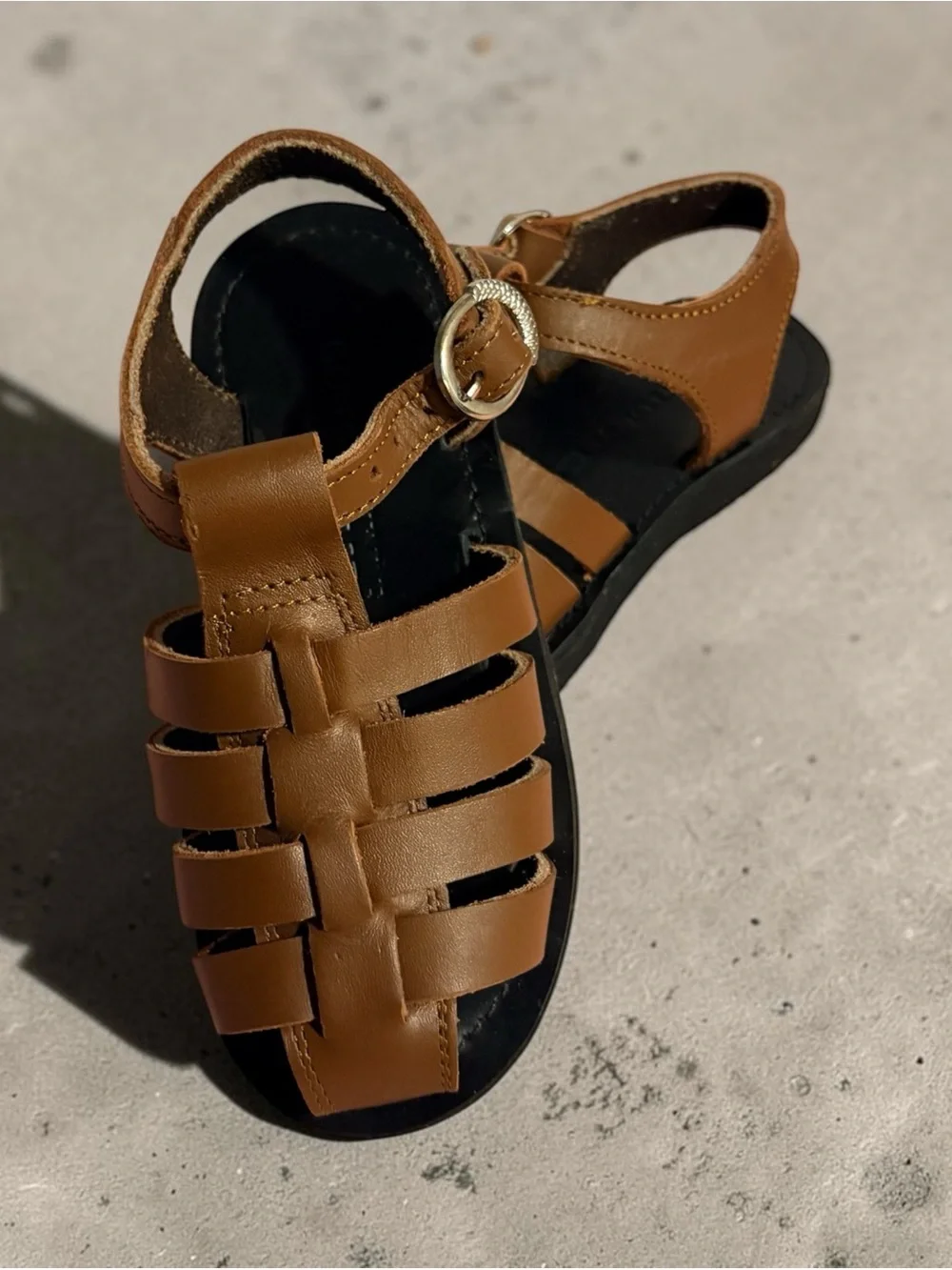 Brown Leather Fisherman Sandals-Kids